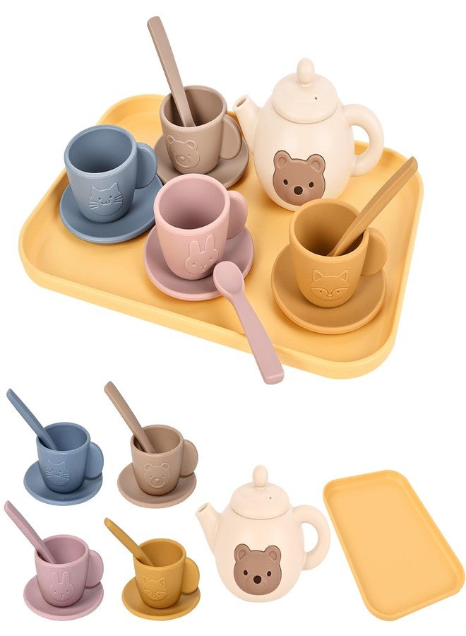YOFOTHS Kids Silicone Tea Party Set, Pretend Play Tea Set with Teapot, 4 Cups with Saucers, Tray and Scoops, Safe Kitchen Toys for Ages 3-6 - Image 1